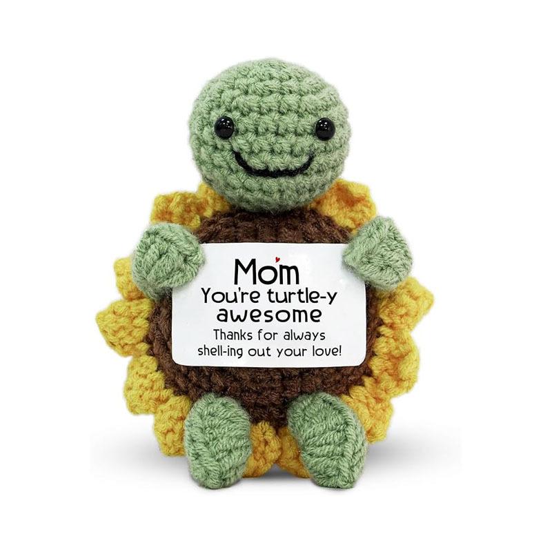Mini Handmade Positive Turtle Crochet with Message Card - Mother's Day Mom Birthday Gifts for Women Wife Grandma Mother-in-Law
