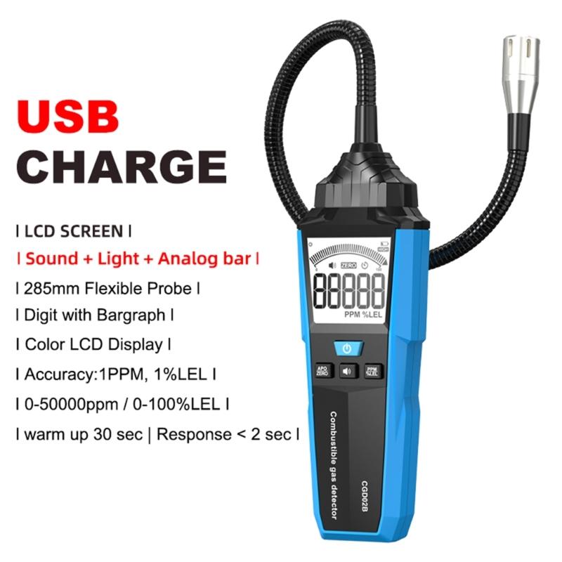 Портативный анализатор утечки горючего природного газа, точное обнаружение с помощью звукового и светового сигнала