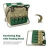 Gardening Tote Bag with Folding Stool Hand Tool Storage Bag Gardening Tool Kit Organizer Lawn Yard