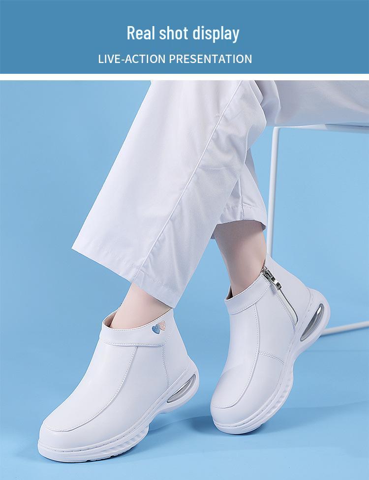 Women's Fleece-Lined Nurse Shoes: Soft Sole, Air Cushion Ankle Boots, Thick Sole, Height-Increasing, Winter Medical Work Shoes.
