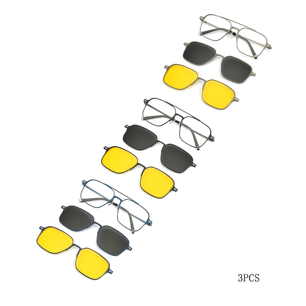 Металлический 3 в 1 Новый стиль Магнитные накладки на оправу Очки-клипсы Трендовые Солнцезащитные очки для мужчин Оптические компьютерные очки UV400 7009