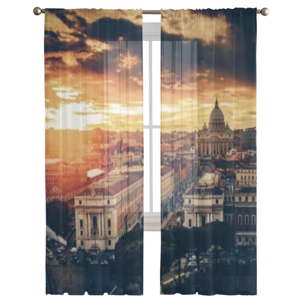 Vintage View Saint Peter At Dusk Sheer Curtains for Living Room Transparent Tulle Window Curtain Bedroom Kitchen Veil Drapes