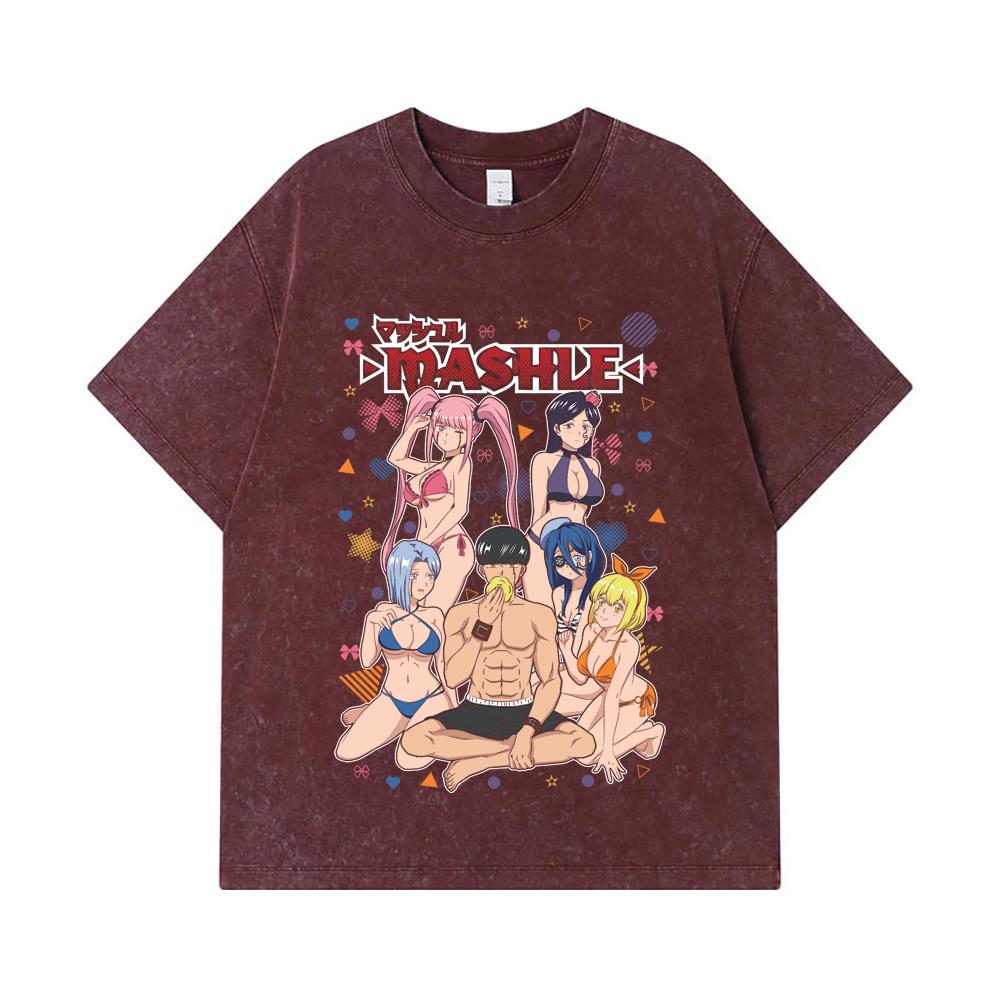 275 GSM Washed T-shirts 100% Cotton Mashle V5 Waifu Print Unisex Heavy Cotton T Shirt