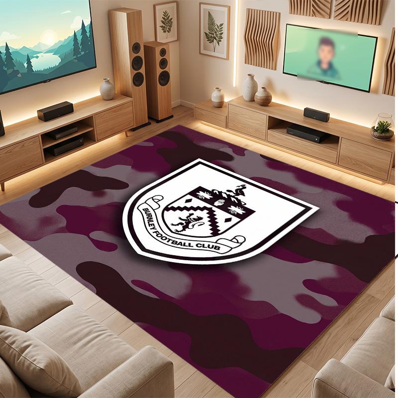 Burnley Football Print Crystal Velvet Rug, Comfortable Water Absorbent Non Slip Indoor Floor Carpet
