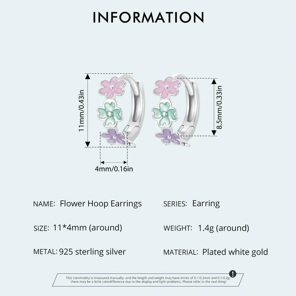 BAMOER стерлингового серебра 925 пробы, разноцветные серьги-кольца с цветком, эмалированные цветочные пряжки для ушей для женщин и девочек, вечерние ювелирные изделия