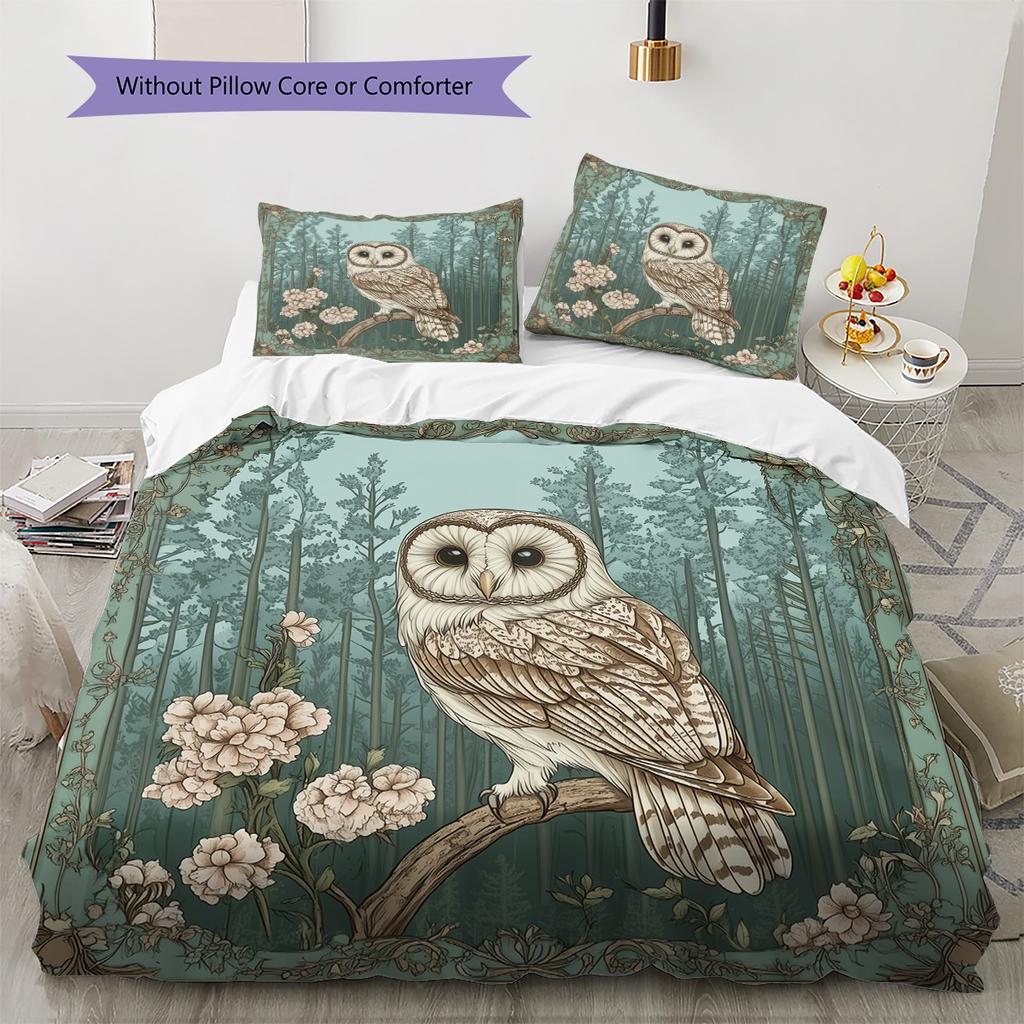 Сова на ветке Узор Комплект постельного белья Одеяло Домашний декор Подарок (1 пододеяльник + 2 наволочки, без наполнителя)