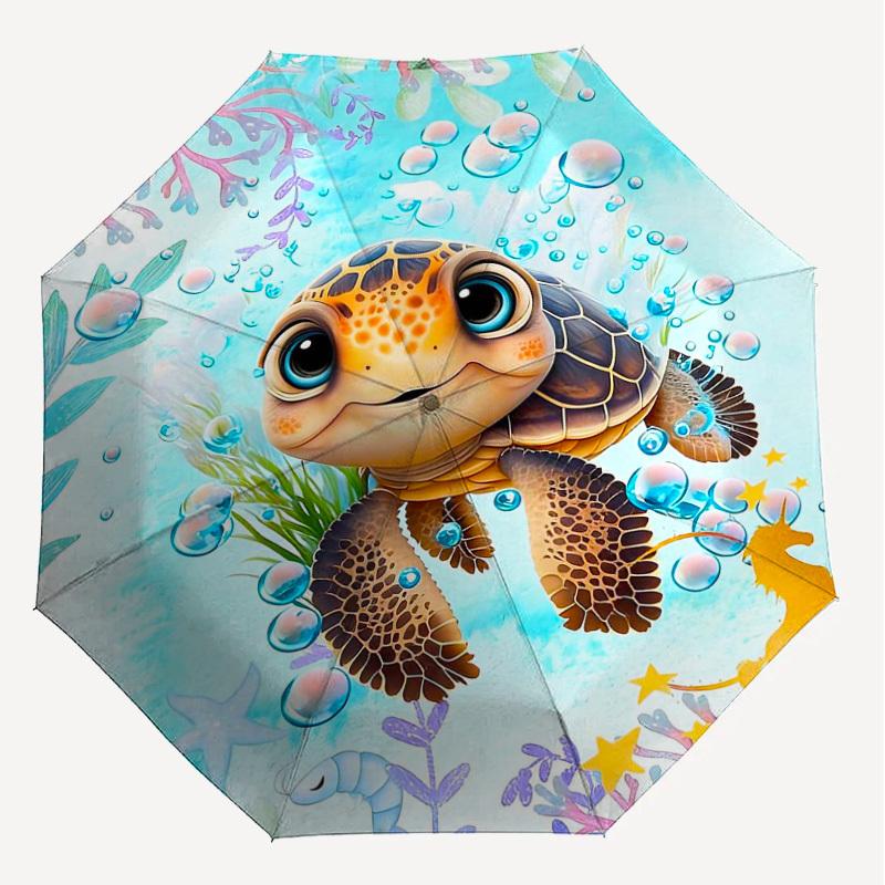 1PC turtle ocean Umbrella-8-Rib Reinforced Portable Folding Travel Suitable for All Seasons Outdoor Daily Use -J0350