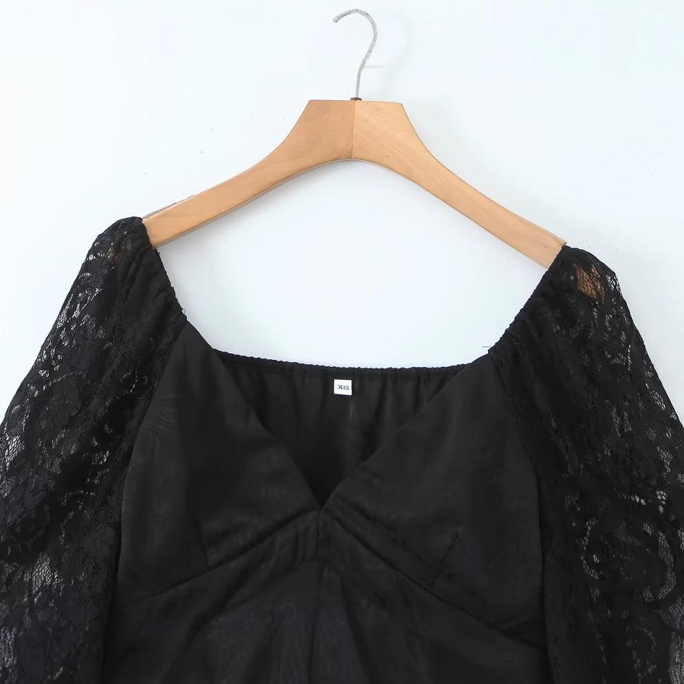 Spring 2025 Women's European & American Styled Square Neck Lace Dress