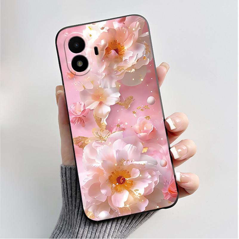 Печатный чехол для телефона для TCL K70 SE (T453D) Чехол-бампер Мягкий Силиконовый Черный Корпус Милый Цветок Мультяшный Чехол Coque