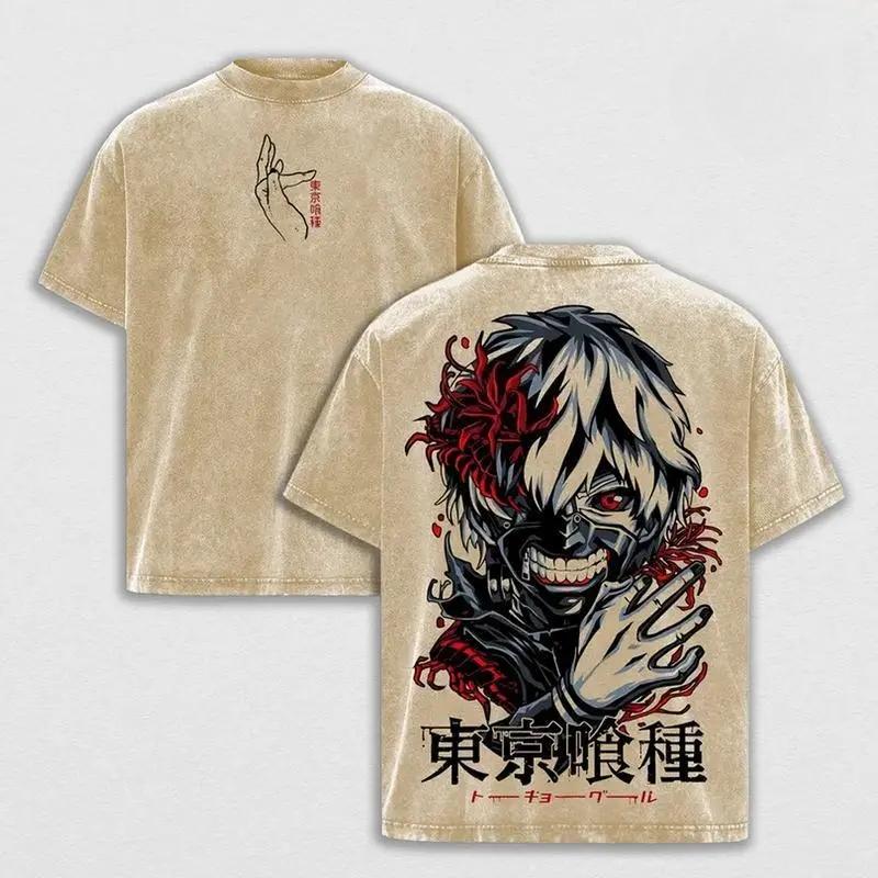 Hot Anime Tokyo Ghoul Ken Kaneki Clothing Men Women Short Sleeve Tshirts Washed Cotton Tee Retro Summer T-shirt Harajuku T Shirt