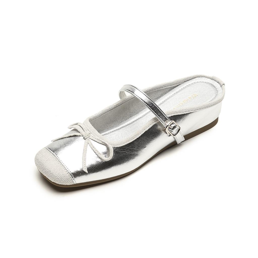 Weiwei girl 863-1 сумка на голову полутапочки женская летняя одежда одно слово с квадратным бантом на голове внутри увеличивающие рост одинарные туфли женские