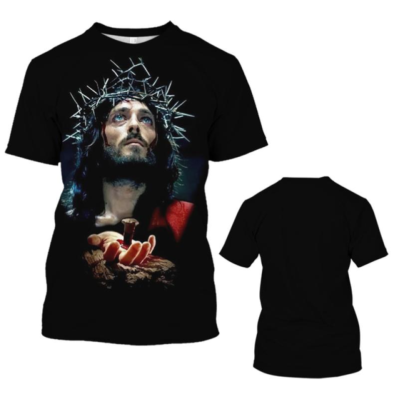 Fashion Jesus 3D Print T Shirt For Men Street Trend Short Sleeves Top Summer Oversized T-Shirt Clothes Casual O-neck Sweatshirt
