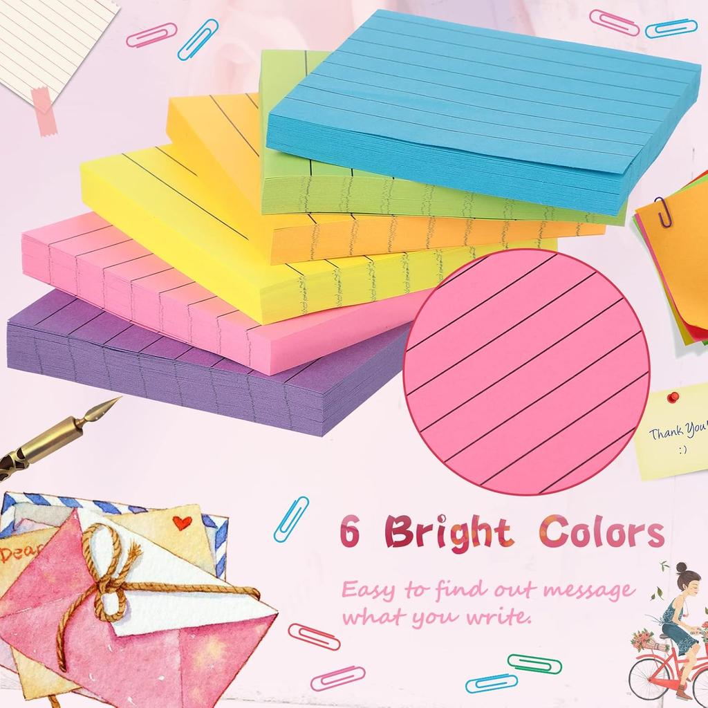 Yexiya 12 Pads Pop up 3x3 Refill Pop up Sticky Notes with Lined Bright Colors Self Stick Post for Office Shool Home