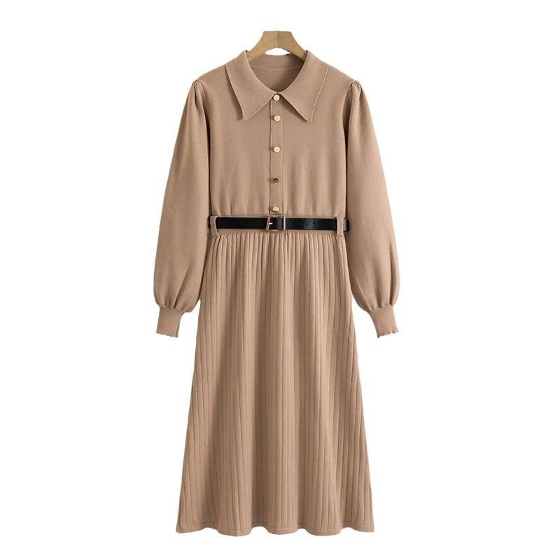 Spring New Women's Knitwear Solid Color Slim Fit Fashion All Match Dress