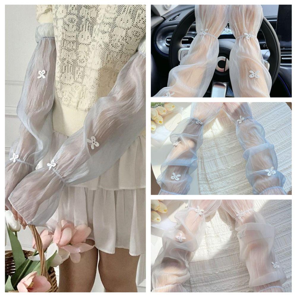 1 Pair Wide Fairy Style Arm Cover Bow Ice Sleeves Stylish Sun Protection Sleeves Summer