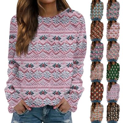 Женская модная повседневная кофта с длинным рукавом в стиле ретро с принтом рождественского снеговика, с круглым вырезом