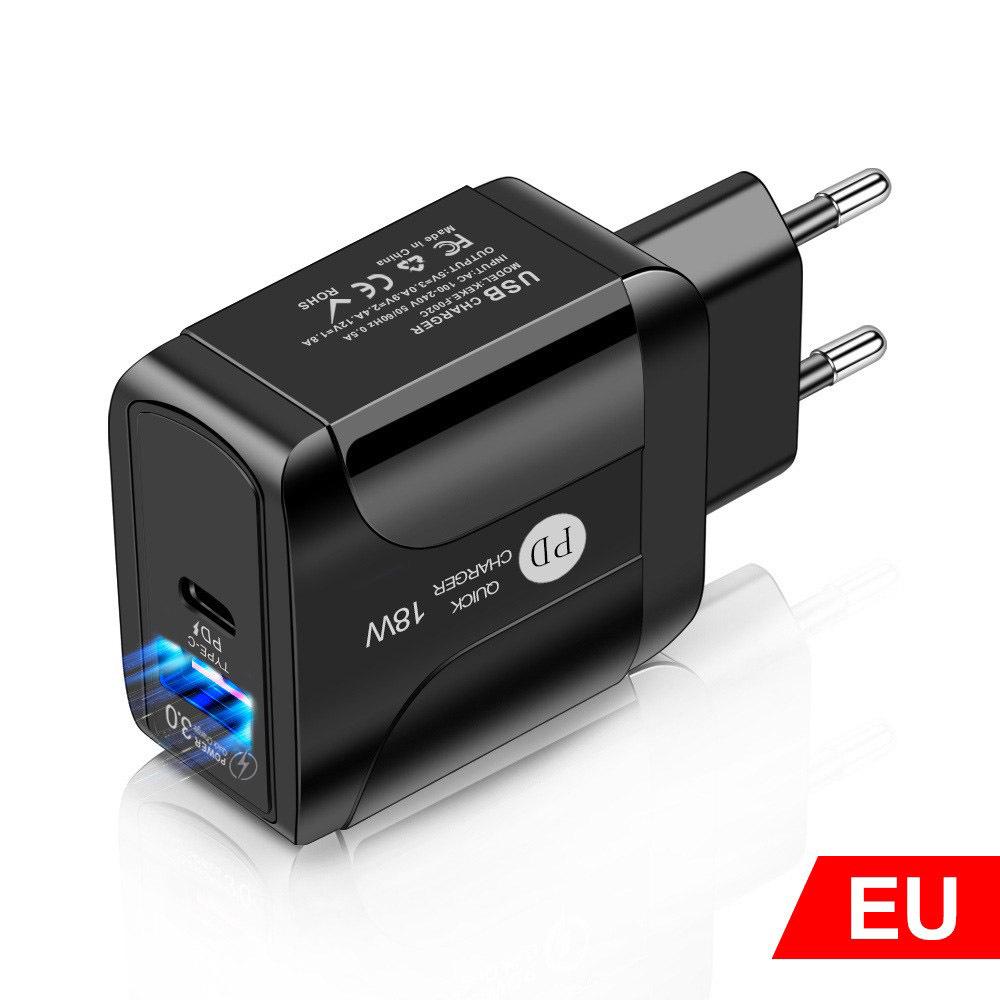 Быстрое зарядное устройство PD18W+QC3.0: Универсальный адаптер для путешествий с вилками US/EU/UK
