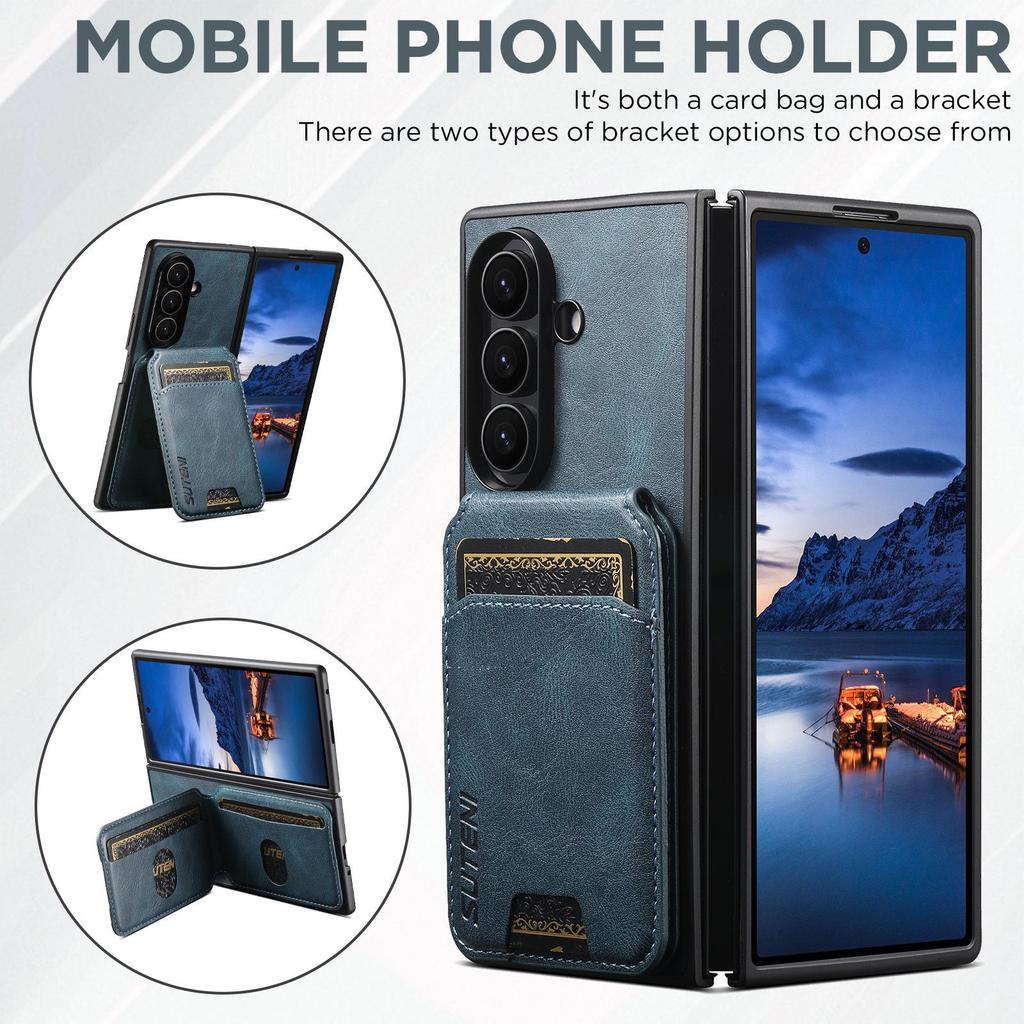 Чехол-подставка с отделениями для карт из кожи SUTENI для Samsung Z Fold 7/6/5