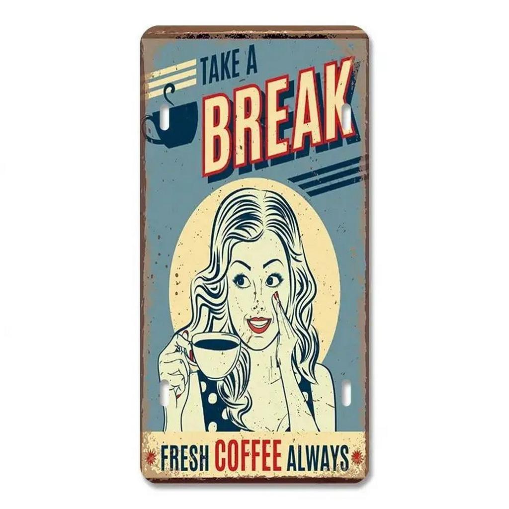 Номерные знаки Coffee Time для украшения стен Металлические жестяные знаки Винтажные бирки Металлические автомобильные знаки для кафе, баров, клубов, гаражей, пабов