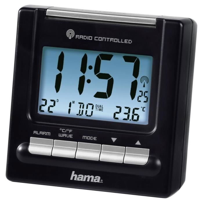 Réveil radiopiloté - hama - rc200 - noir - horloge intégrée - tuner radio - radio-réveil