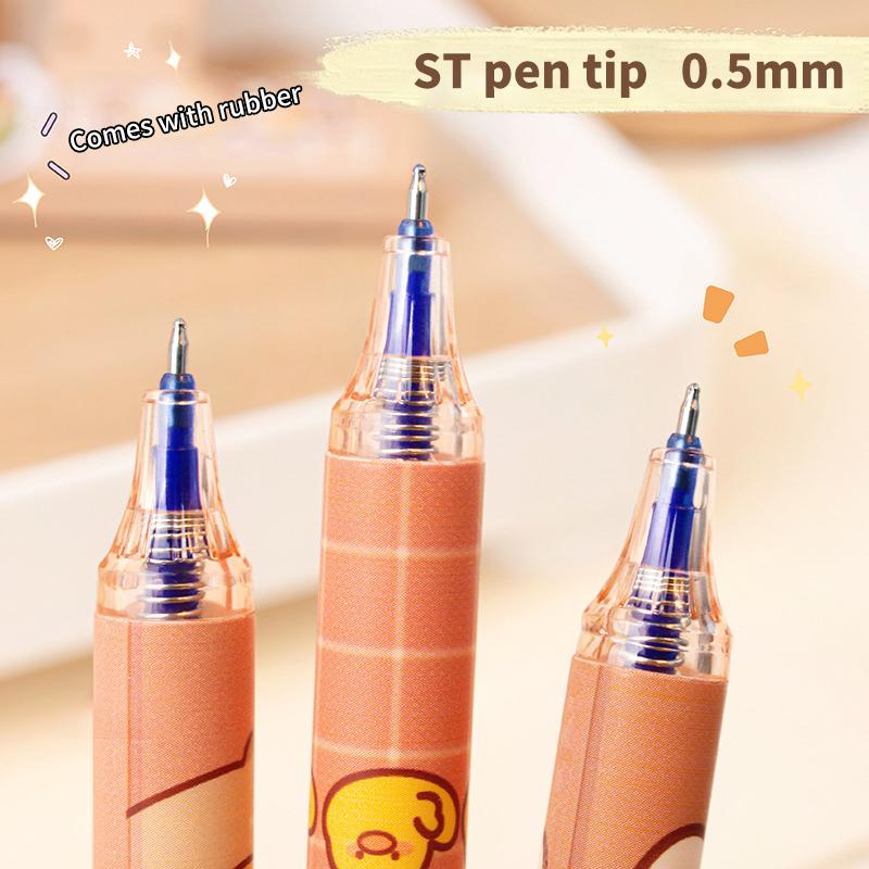 Набор из 6 ручек Kawaii Capybara Gel Pen, быстросохнущие черные и синие чернила, симпатичные гелевые ручки Press, эстетичные канцелярские принадлежности для школы и офиса