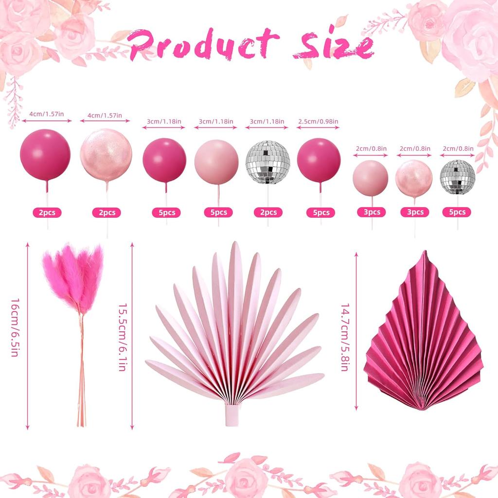 Balls Cake Toppers Palm Leaves Cake Decorations for Birthday Wedding Anniversary Baby Shower Party Supplies