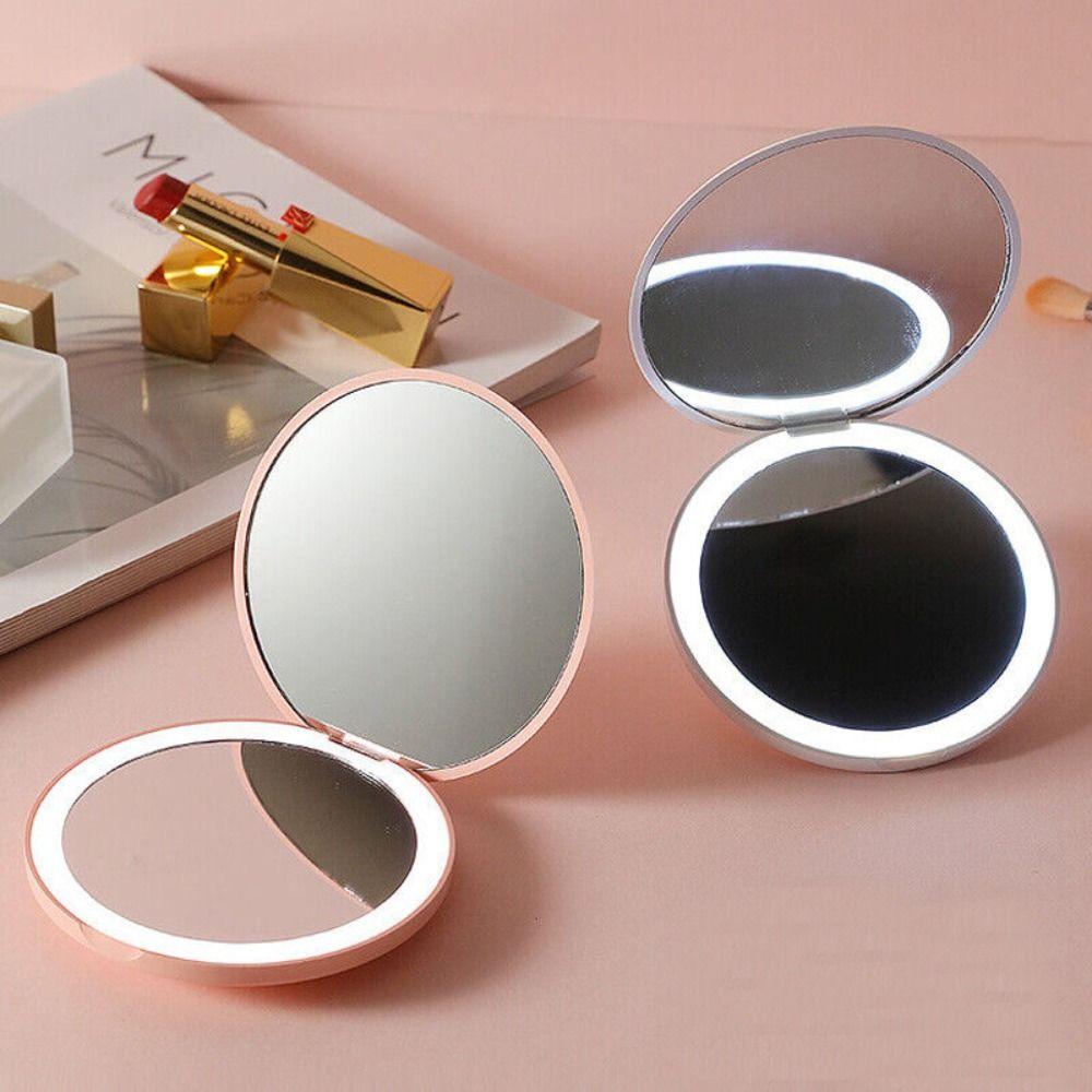 Round Fashion with USB Charge Led Light Cosmetics Tool 2X Magnifying Mirror Luminous Makeup Mirror