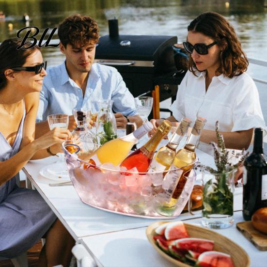 Multi-bottle Wine Chiller Ice Bucket 5L Large Capacity Boat Shape Container with Transparent Shovel Pail for Party Beer Champagne