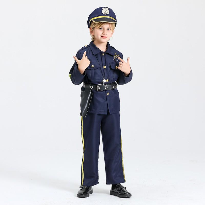 Kids Police Costume Set Halloween Party Role Play Outfit Neutral Unisex Toddler To Teen