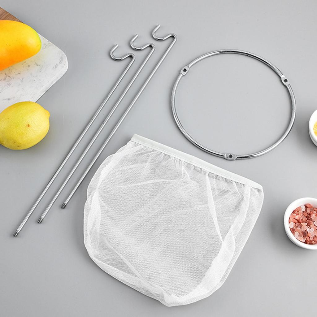 Jelly Strainer Stand Stainless Steel Jelly Strainer Stand Stainless Steel with 3 Hook Legs Nylon Mesh Filter Tool Kit for Home