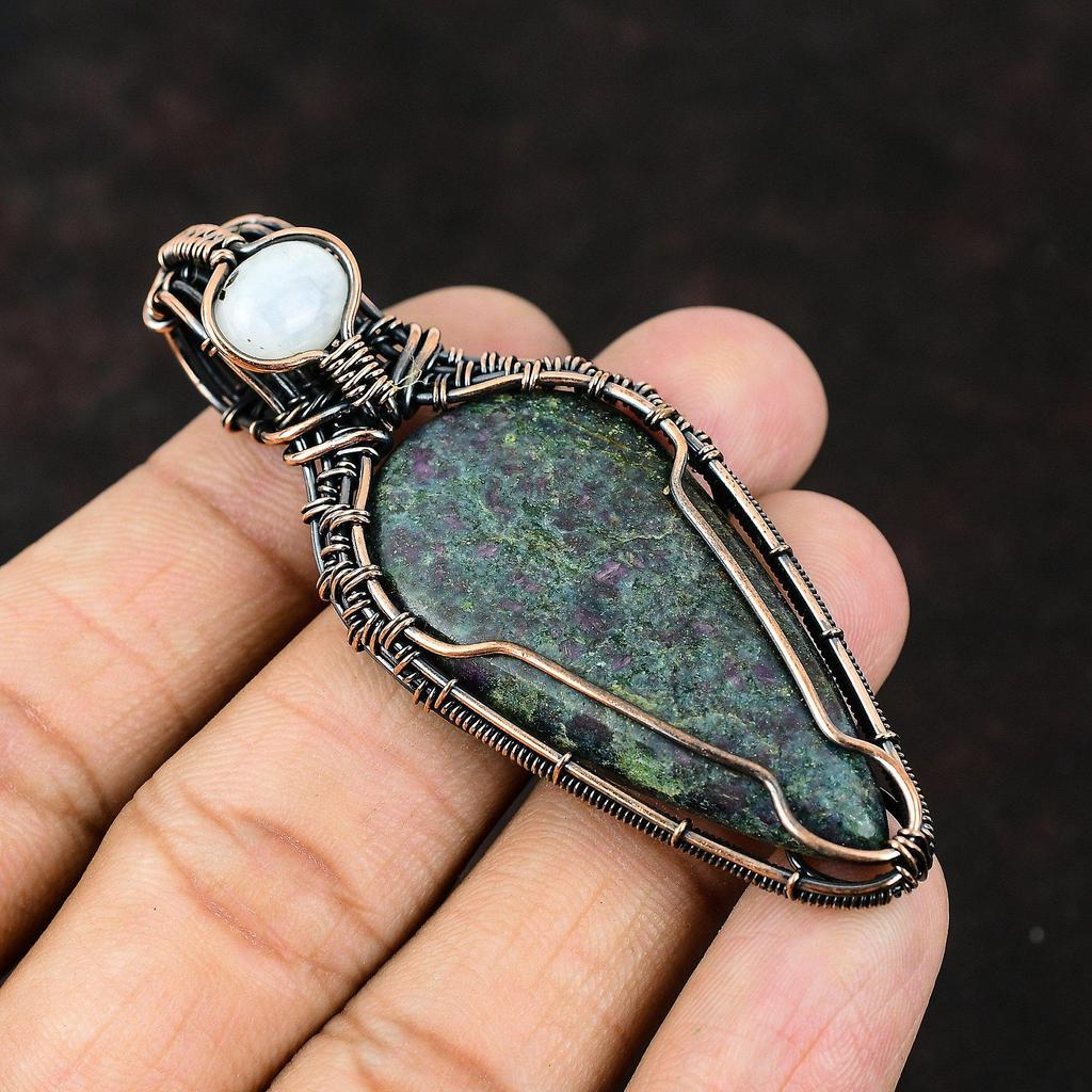Ruby In Blue Kyanite Copper Wire Wrapped Pendant Gemstone Copper Jewelry Rainbow Moonstone Handmade Jewelry Gift For Him Pendant For Women