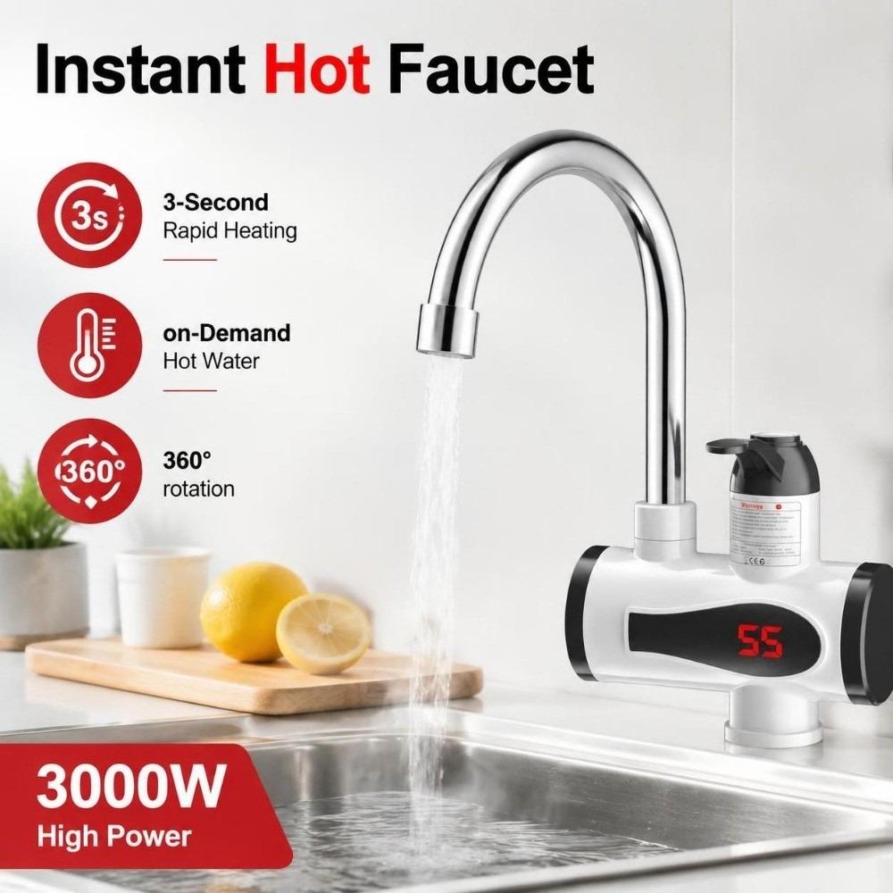 3000W Electric Water Heater Tap on-Demand Hot Water Kitchen Faucet Heater Household Use