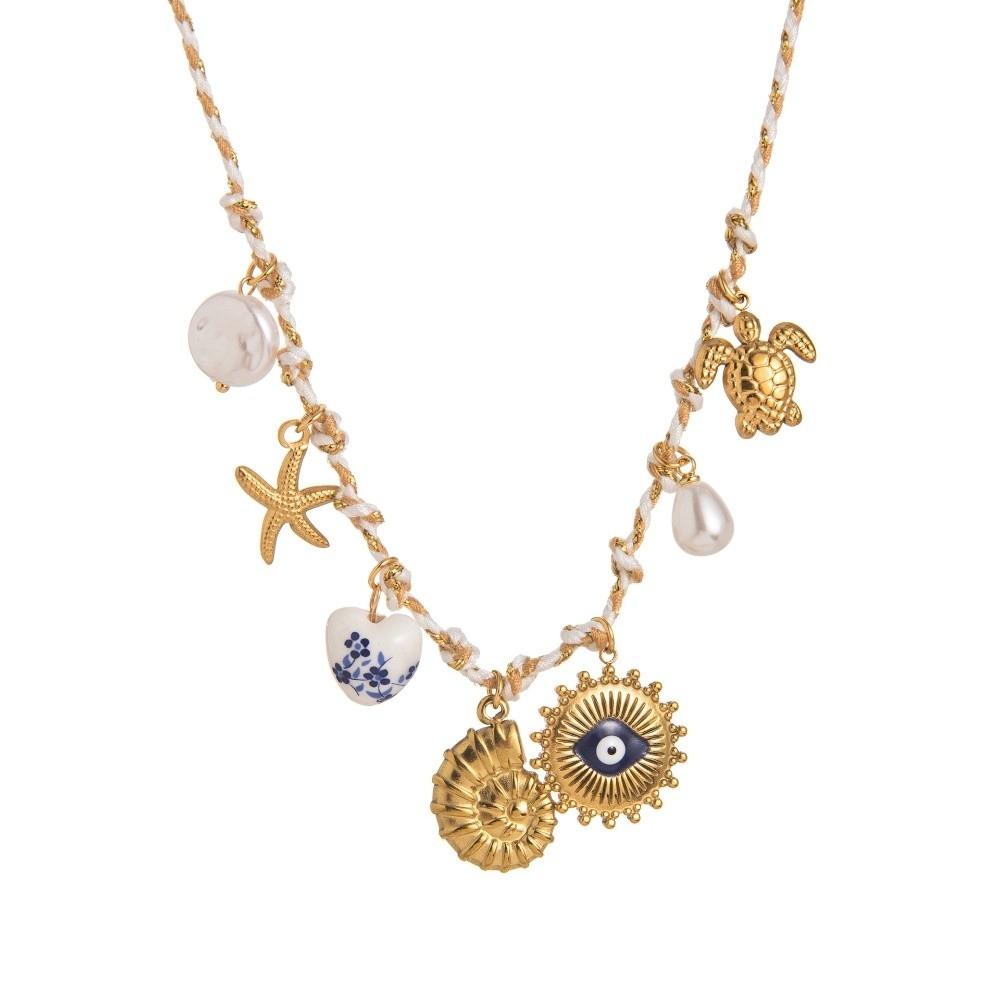 Starfish Conch Shell Necklace Boho Charm Pearl Pendant Necklace Vintage Seashell Choker  Gifts