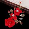 Sweet Crystal Leaf Hair Ornaments Pearl Red Flower Women Barrettes Festival Hairpins Chinese Hanfu Hair Clips Duckbill Clips