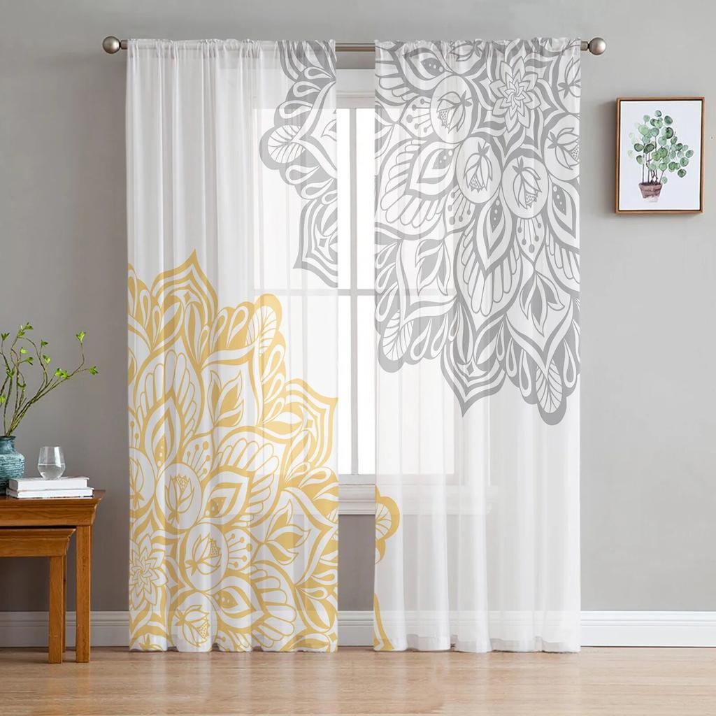 Light Pink Grey White Dahlia Texture Tulle Curtains for Living Room Kitchen Bedroom Sheer Tulle for Cafe Hotel Modern Home Decor