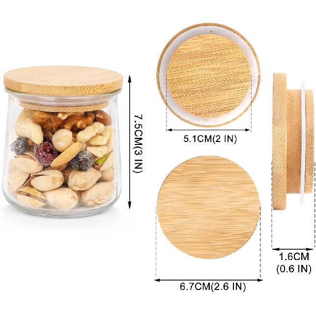 Oui Yogurt Jar Lids, Oui Yogurt Bamboo Jar Lids Set, Wooden Lids for Oui Yogurt Jars, Oui Yogurt Jars Lids with Silicone Sealing Rings, Cookie Glass