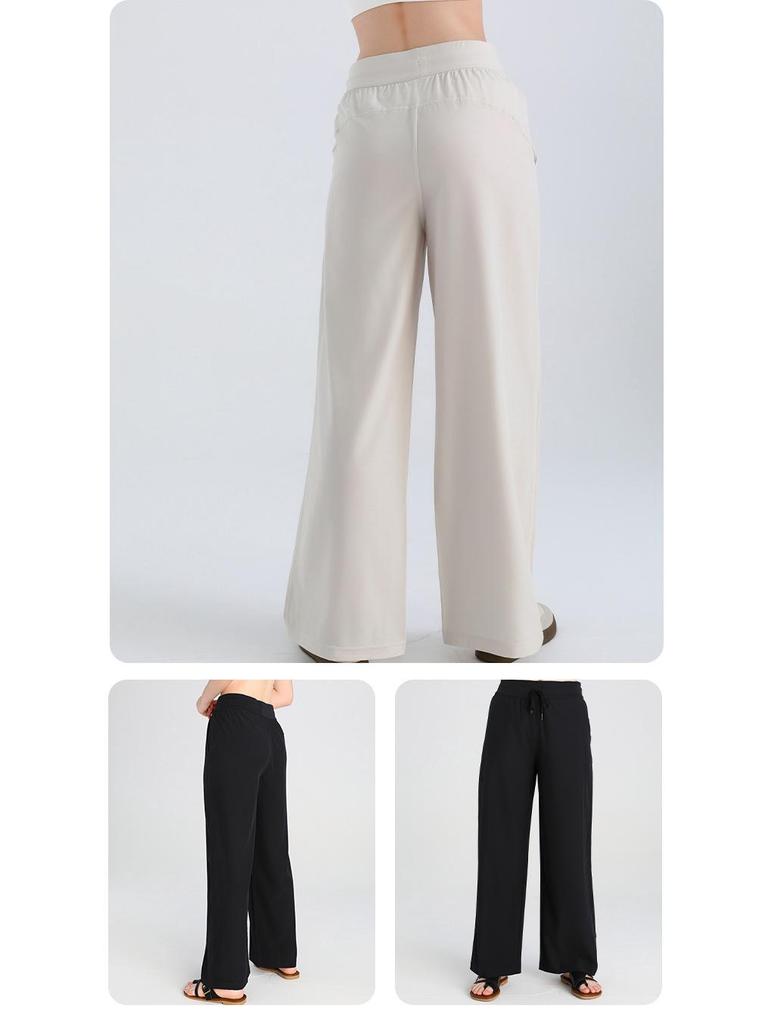 Women's High Waist Wide Leg Summer Yoga Pants with Sun Protection and Pockets