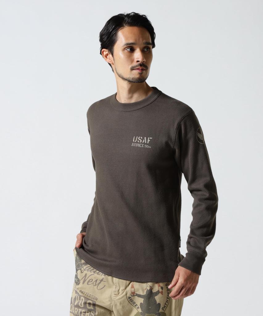 AVIREX HONEYCOMB WAFFLE USAF L/S T-SHIRT M charcoal 783-5230030