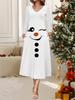 2025 Осень и Зима Новое Женское Повседневное Модное Платье 3D Принт Снеговика Длинный Рукав V-образный Вырез А-силуэт Рождественский Подарок