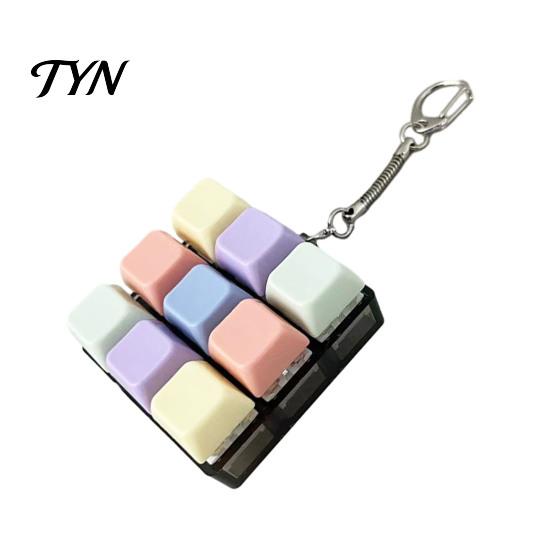 Handheld Stress Reliever 9-Keys Keyboard Fidget Toy, LED Light-up Keychain Clicky Mechanical Switch Toy for Relief, 9-In-1 Backpack Charm