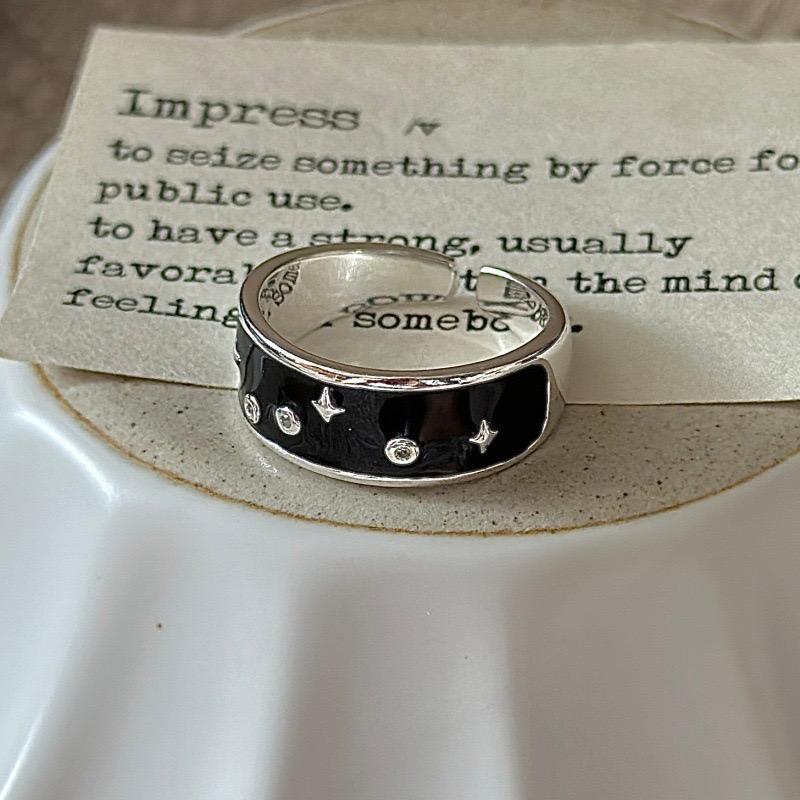 925 Sterling Silver Rings for Women Couple Minimalist Black Star Ring Fine CZ Jewelry Birthday Gift Prevent Allergy