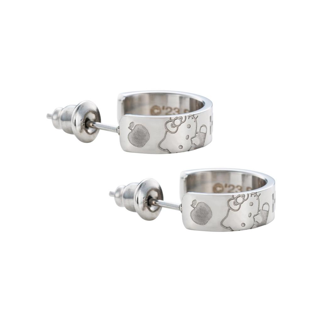 Hello Kitty Sanrio Characters Stainless Steel Earrings Half Hoop Both [White Clover] (2 Pieces/for Ears) SAST-P005SV