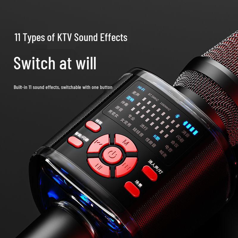 Bluetooth Wireless Microphone Speaker with Integrated Sound Card for Singing on Mobile Phones and TV.
