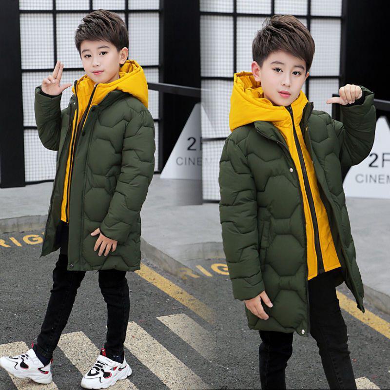 Big Boys Jacket Autumn Winter Thicken Warm Teenager Kids Jackets Fashion Long Style Zipper Hooded Boys Coat