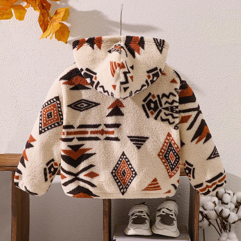 Детская одежда Новая осенне-зимняя плюшевая куртка на молнии с капюшоном и принтом для мальчиков