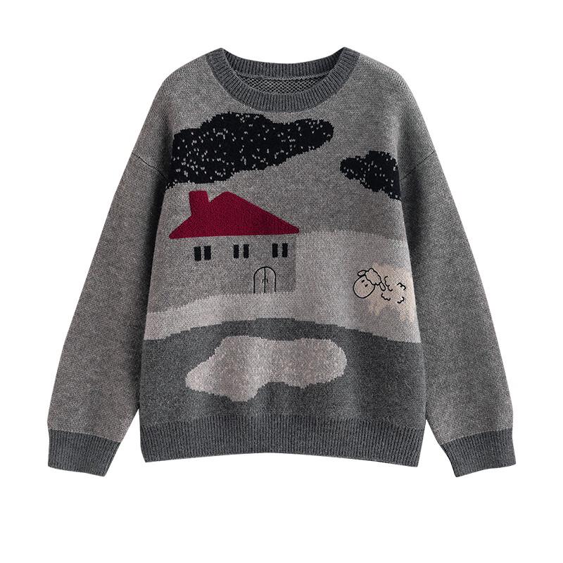 Chuyu Women's Cartoon Jacquard Loose-Fit Sweater