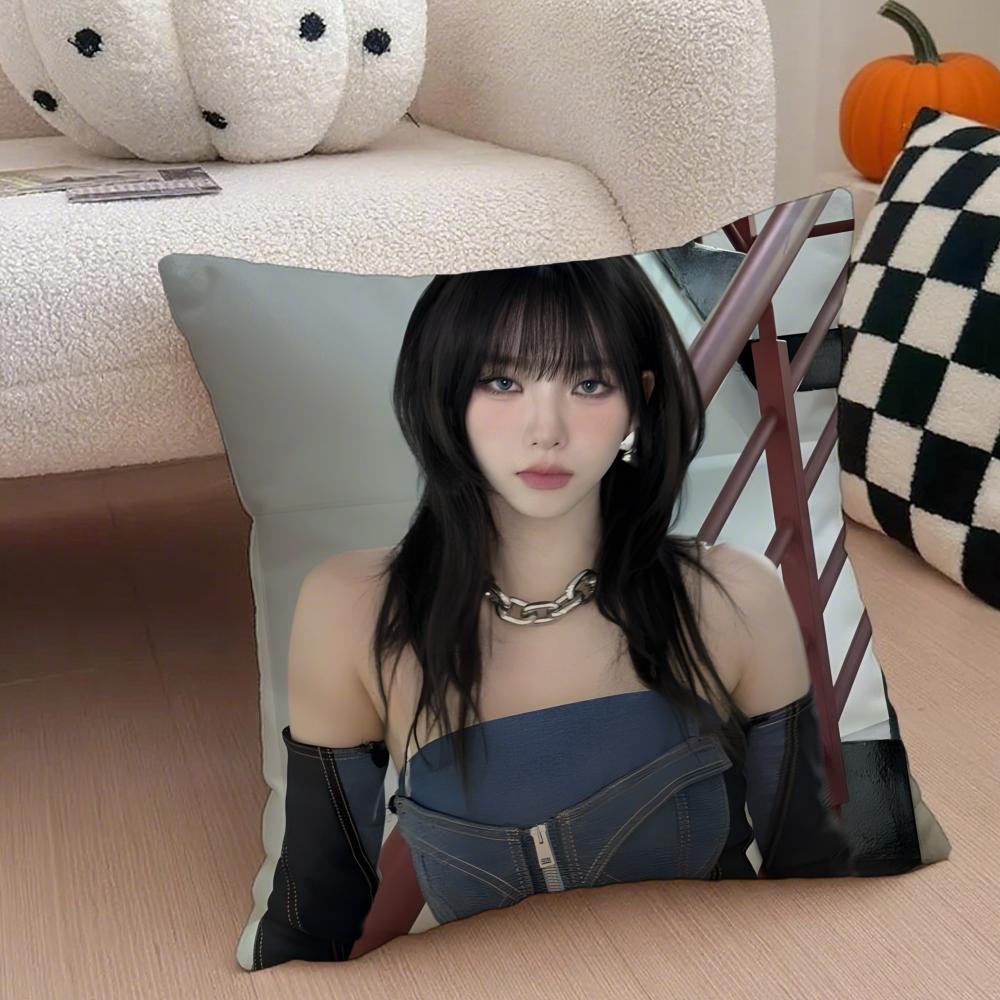 AAespaSKkarina Kpop Girl Cushion Cover Throw Pillow Cover Hidden Button Durable Polyester Chair Cushion