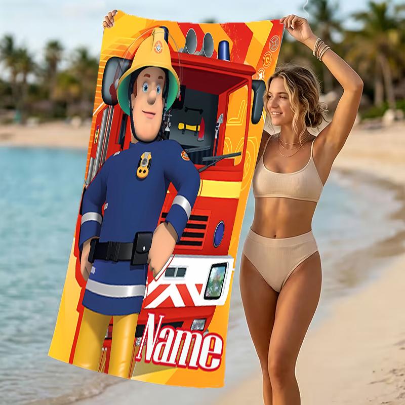 Customizable personalized beach towels Fireman Sam themed designs.Suitable for the beach, yoga, sports;ideal as beach accessories