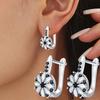 Black Stone Flower Snowflake Hoop Earrings for Women