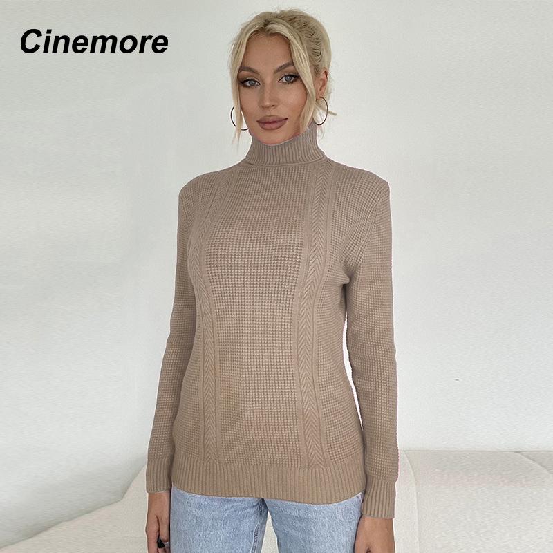 Cinemore Весна Осень Женский свитер Однотонный Оверсайз Повседневный Пуловеры Теплый Базовый Топ с Длинным Рукавом О-Образным Вырезом Трикотажный Джемпер Свитер